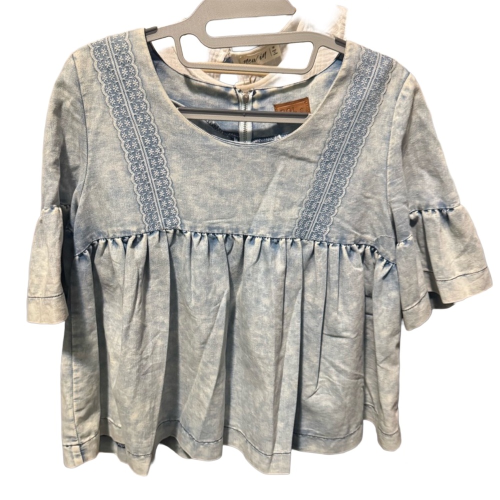 POL Denim Tee with lace detail and zipper